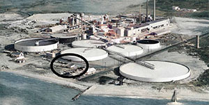 Sportsmen's Club Building inside black circle within former brick plant.